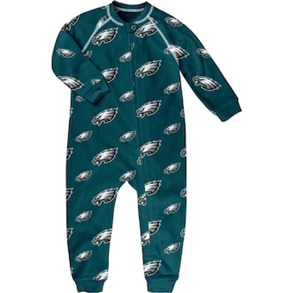 Toddler Green Philadelphia Eagles Allover Print Raglan Full-Zip Jumper