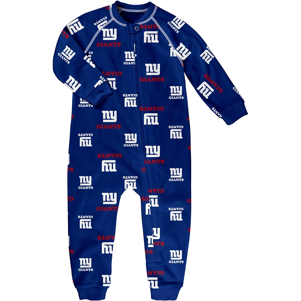 Toddler Royal New York Giants Allover Print Raglan Full-Zip Jumper