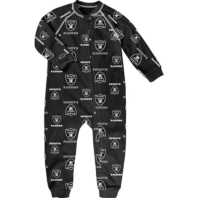 Toddler Black Las Vegas Raiders Allover Print Raglan Full-Zip Jumper