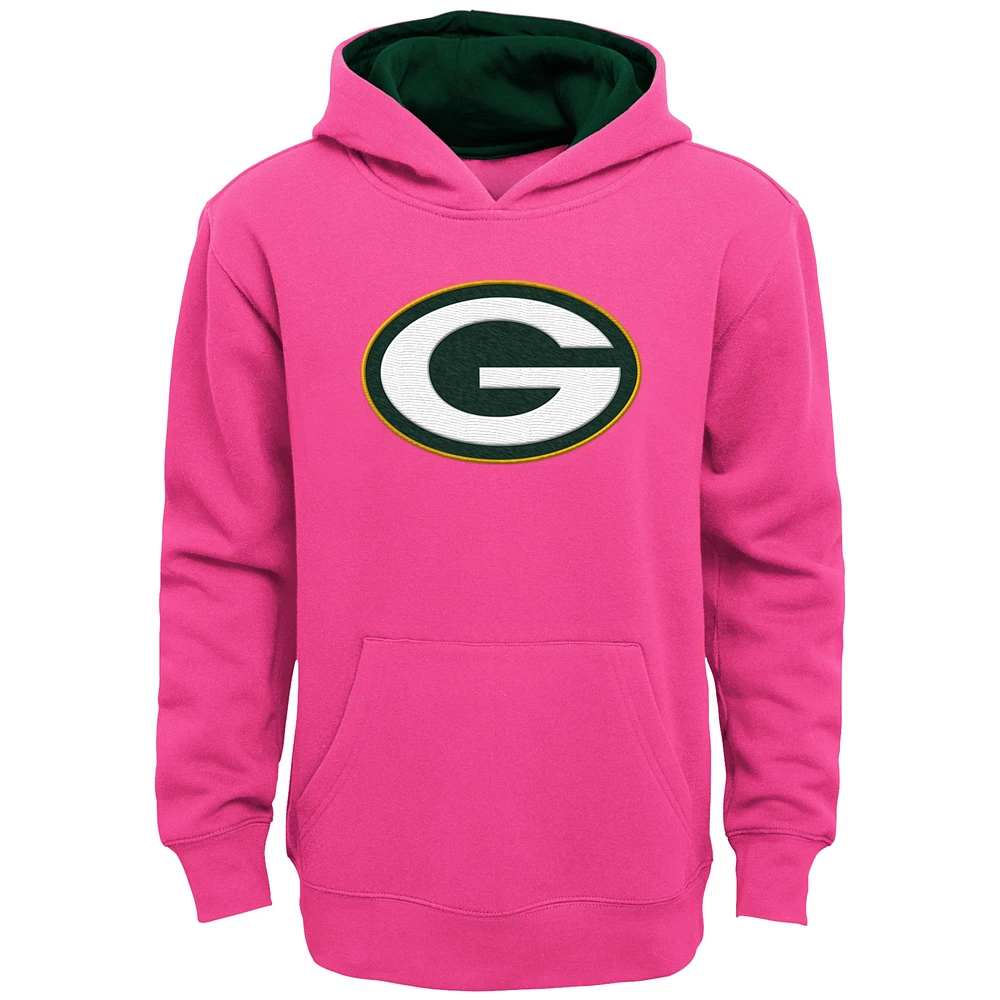 Girls Youth Pink Green Bay Packers Prime Pullover Hoodie