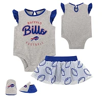 Newborn Heather Gray/Royal Buffalo Bills All Dolled Up Three-Piece Bodysuit, Skirt & Booties Set