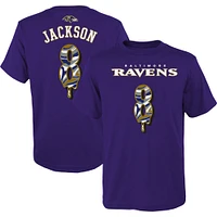 Youth Lamar Jackson Purple Baltimore Ravens Mainliner Drip Player Name & Number T-Shirt