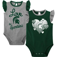 Girls Newborn & Infant Green/Gray Michigan State Spartans Spread the Love 2-Pack Bodysuit Set