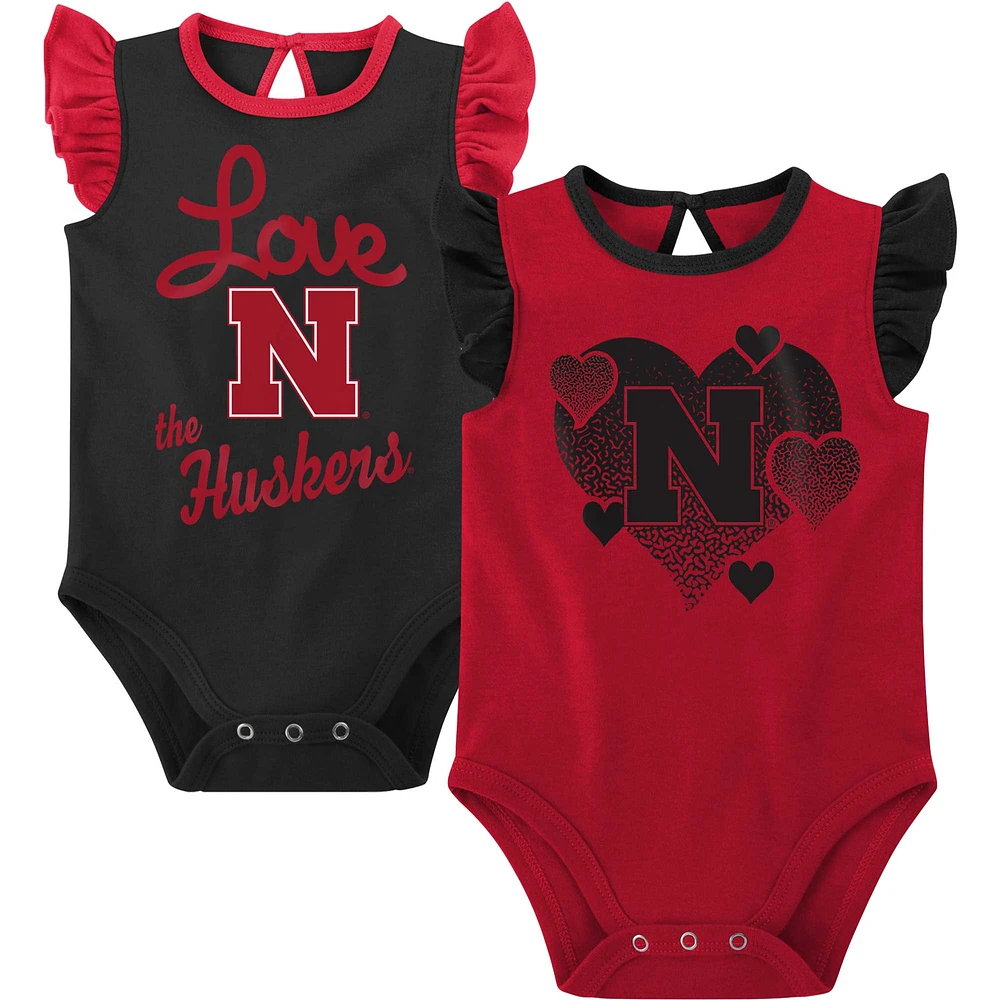 Girls Newborn & Infant Scarlet/Black Nebraska Huskers Spread the Love 2-Pack Bodysuit Set