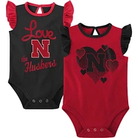 Girls Newborn & Infant Scarlet/Black Nebraska Huskers Spread the Love 2-Pack Bodysuit Set