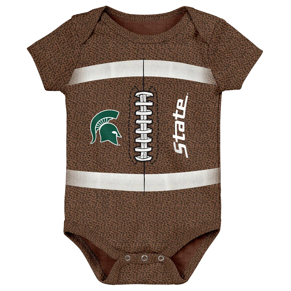 Newborn & Infant Brown Michigan State Spartans Catch Me Football Bodysuit