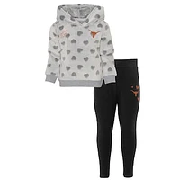 Girls Preschool Gray/Black Texas Longhorns Heart to Hoodie & Leggings Set