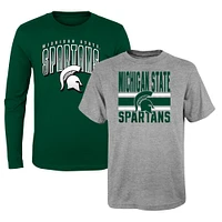 Preschool Green/Heather Gray Michigan State Spartans Fan Wave Short & Long Sleeve T-Shirt Combo Pack