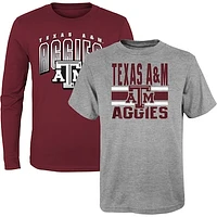 Preschool Maroon/Heather Gray Texas A&M Aggies Fan Wave Short & Long Sleeve T-Shirt Combo Pack