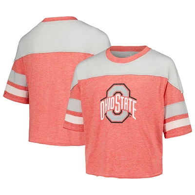 Girls Youth Scarlet Ohio State Buckeyes Sunday Friday Sleeve Stripe Jersey T-Shirt