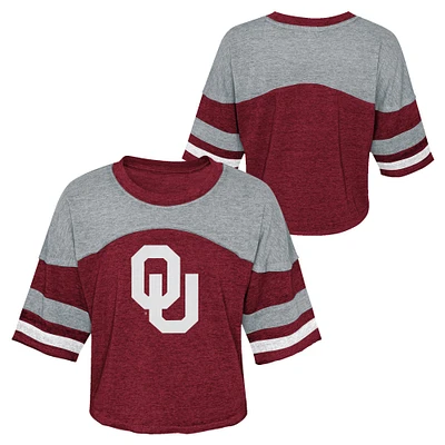 Girls Youth Crimson Oklahoma Sooners Sunday Friday Sleeve Stripe Jersey T-Shirt