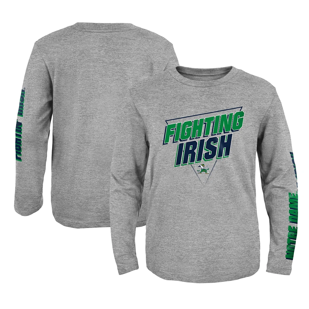 Youth Heather Gray Notre Dame Fighting Irish 2-Hit For My Team Long Sleeve T-Shirt