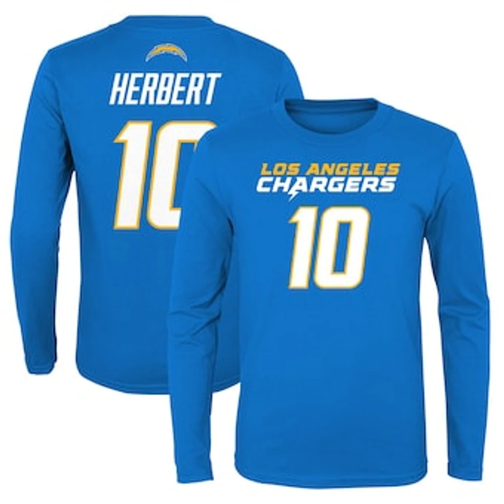 Youth Justin Herbert Powder Blue Los Angeles Chargers Mainliner Player Name & Number Long Sleeve T-Shirt