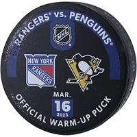 New York Rangers Practice-Used Puck Used During Warmups vs. Pittsburgh Penguins on March 16, 2023