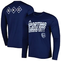 Men's adidas Navy Sporting Kansas City Jersey Hook AEROREADY Long Sleeve T-Shirt