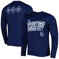 Men's adidas Navy Sporting Kansas City Jersey Hook AEROREADY Long Sleeve T-Shirt