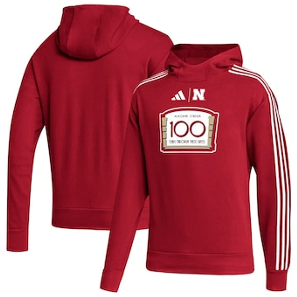 Men's adidas Scarlet Nebraska Huskers Memorial Stadium 100th Anniversary Sideline Strategy Pullover Hoodie