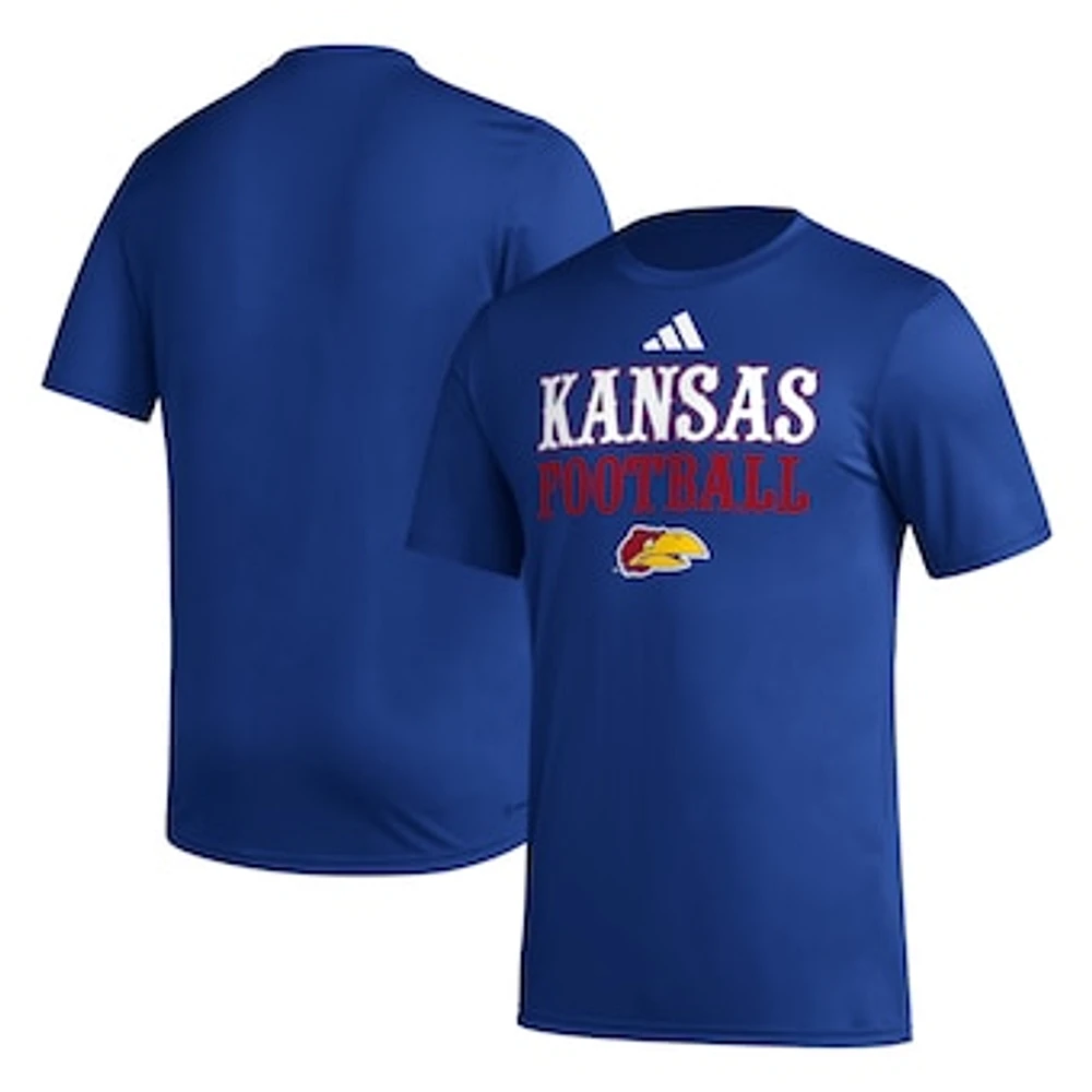 Men's adidas Royal Kansas Jayhawks Football Sideline Strategy Pregame T-Shirt