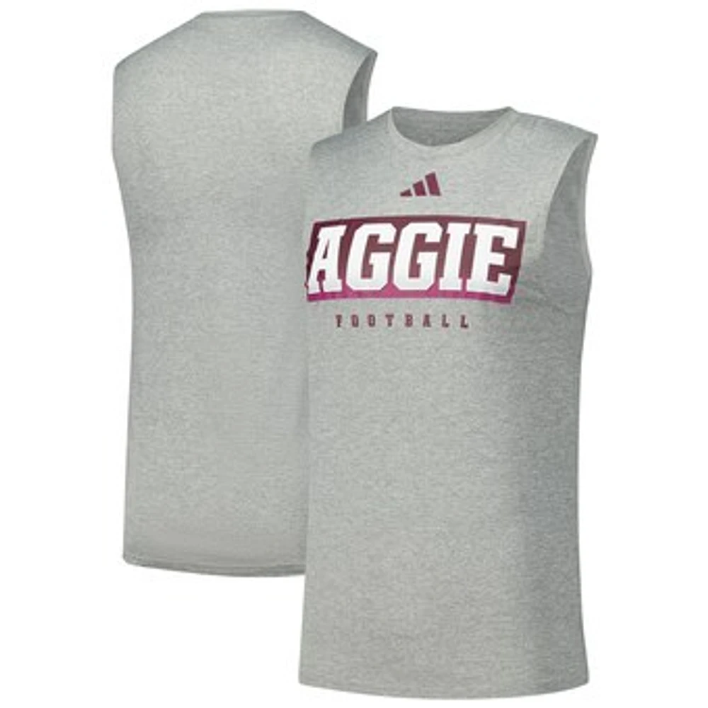 Men's adidas Heather Gray Texas A&M Aggies 2024 Sideline Football Practice Pregame Tank Top