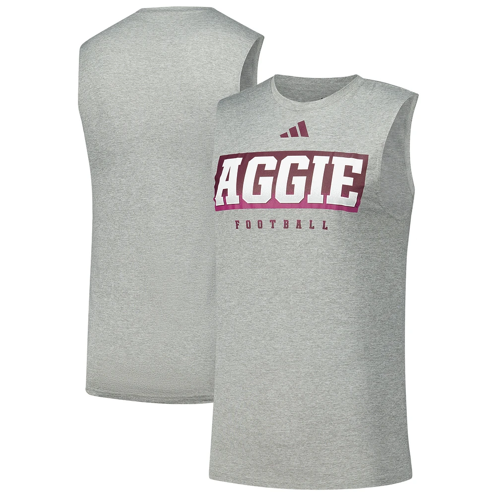 Men's adidas Heather Gray Texas A&M Aggies 2024 Sideline Football Practice Pregame Tank Top