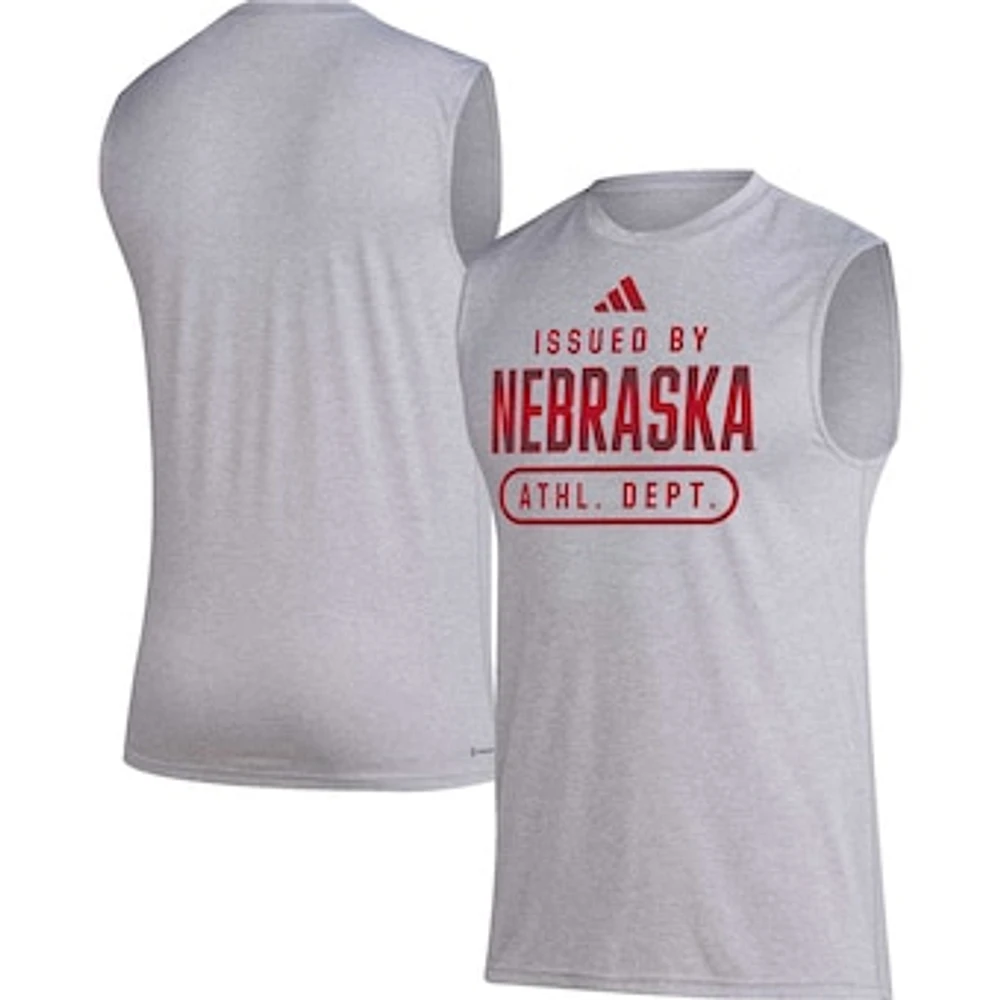 Men's adidas Heather Gray Nebraska Huskers Sideline AEROREADY Pregame Tank Top