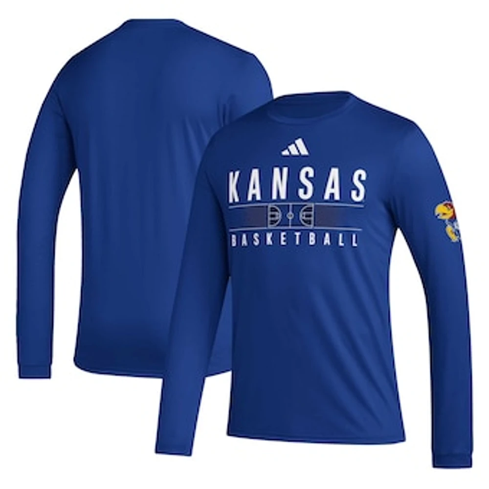 Men's adidas Royal Kansas Jayhawks Practice Basketball Pregame AEROREADY Long Sleeve T-Shirt