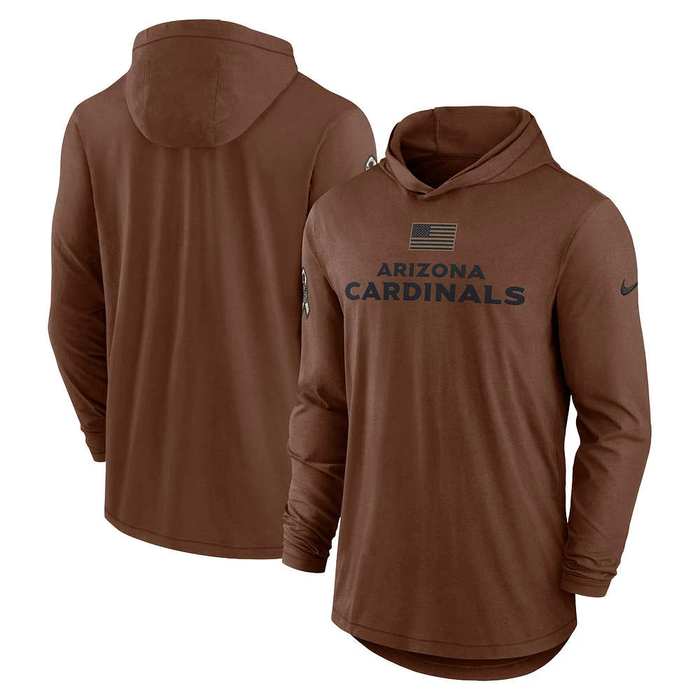 Men's Nike  Brown Arizona Cardinals Salute To Service Lightweight Long Sleeve Hoodie T-Shirt