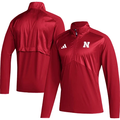 Men's adidas Scarlet Nebraska Huskers Sideline AEROREADY Raglan Sleeve Quarter-Zip Jacket