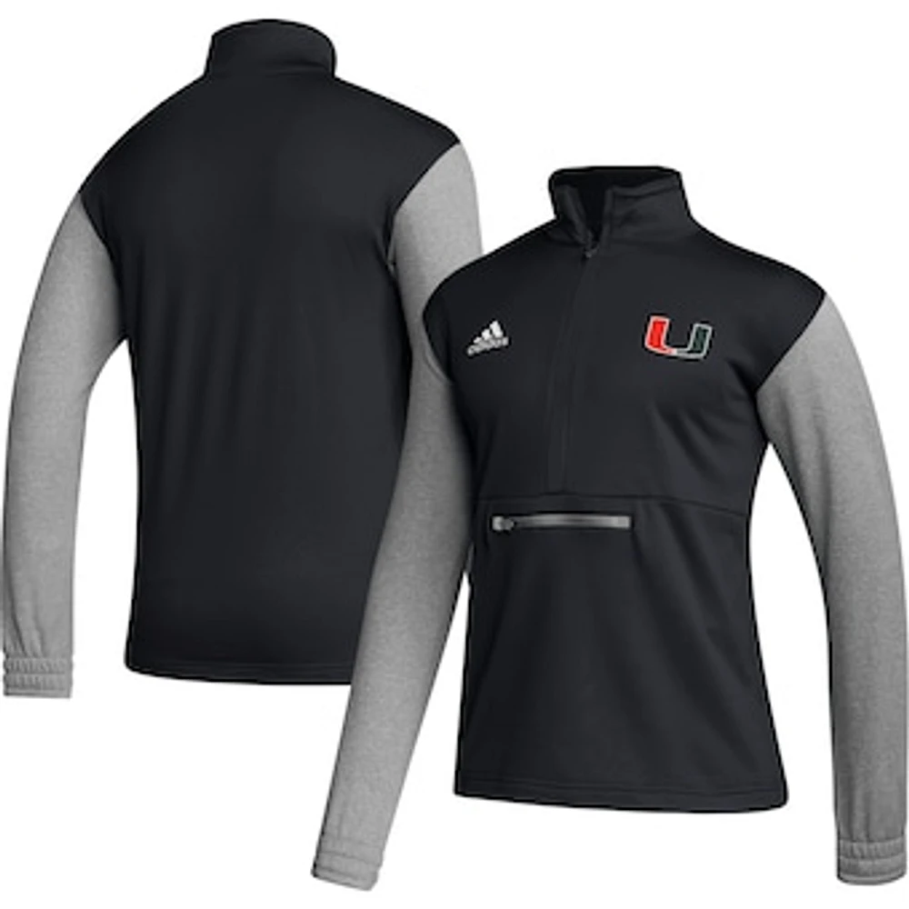 Men's adidas Black Miami Hurricanes Sideline AEROREADY Half-Zip Top