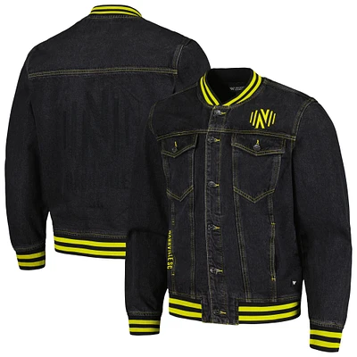 Men's The Wild Collective  Black Nashville SC Denim Full-Button Bomber Jacket