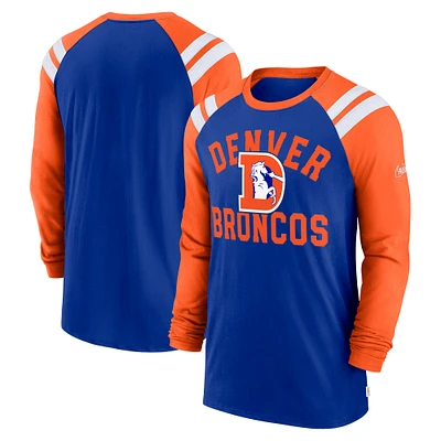 Men's Nike  Royal/Orange Denver Broncos Classic Arc Raglan Tri-Blend Long Sleeve T-Shirt