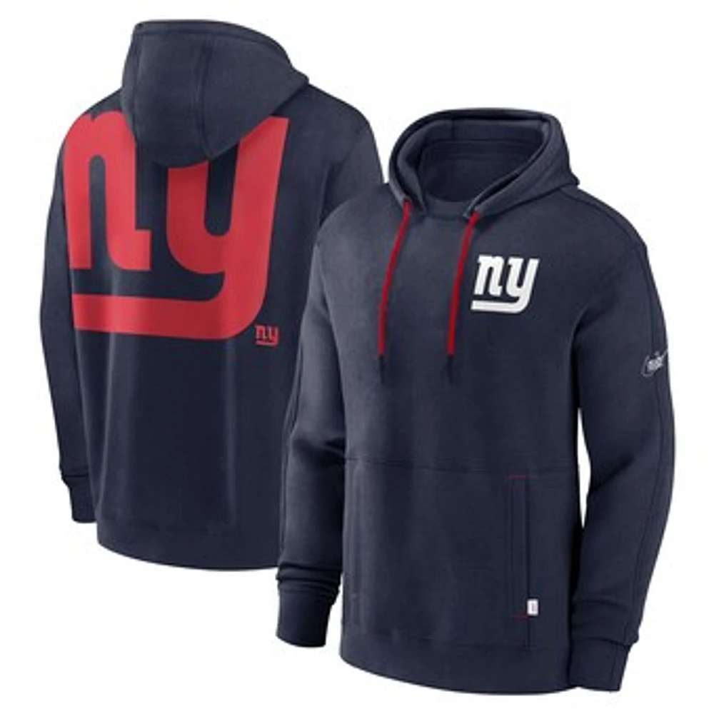 Men's Nike  Navy New York Giants Throwback Layered Logo Statement Pullover Hoodie