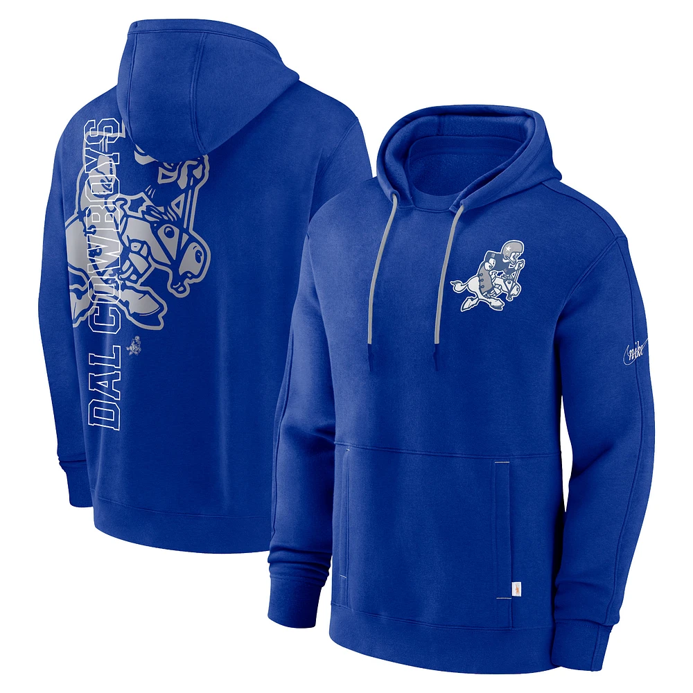 Men's Nike  Royal Dallas Cowboys Throwback Layered Logo Statement Pullover Hoodie