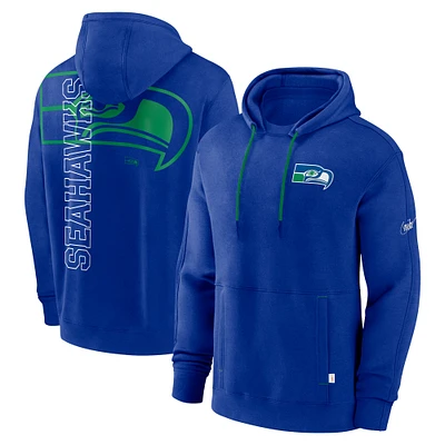 Men's Nike  Royal Seattle Seahawks Throwback Layered Logo Statement Pullover Hoodie