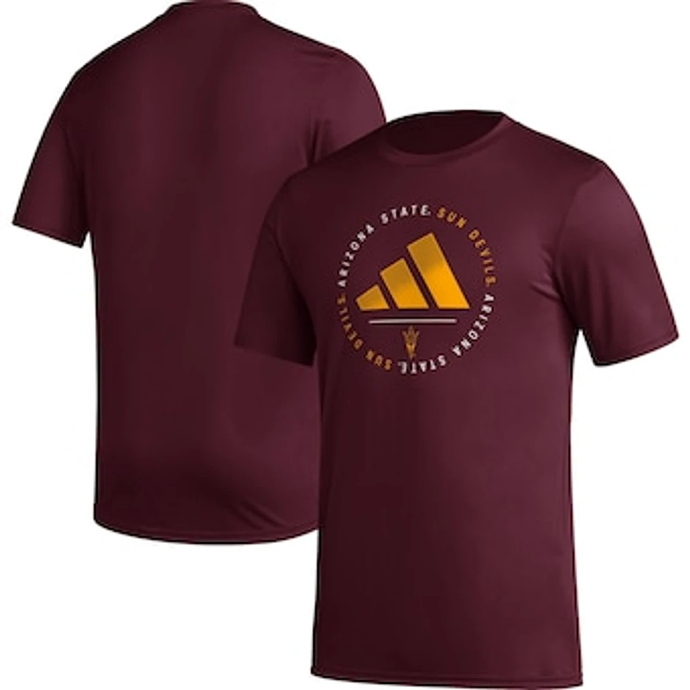 Men's adidas Maroon Arizona State Sun Devils Stripe Up AEROREADY Pregame T-Shirt