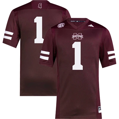 Men's adidas #1 Maroon Mississippi State Bulldogs Premier Football Jersey