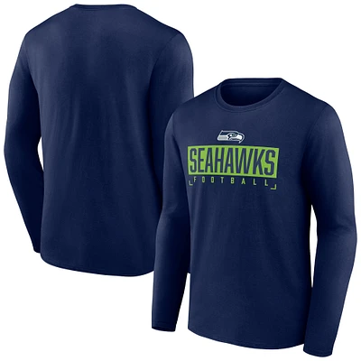 Men's Fanatics College Navy Seattle Seahawks Stack The Box Long Sleeve T-Shirt