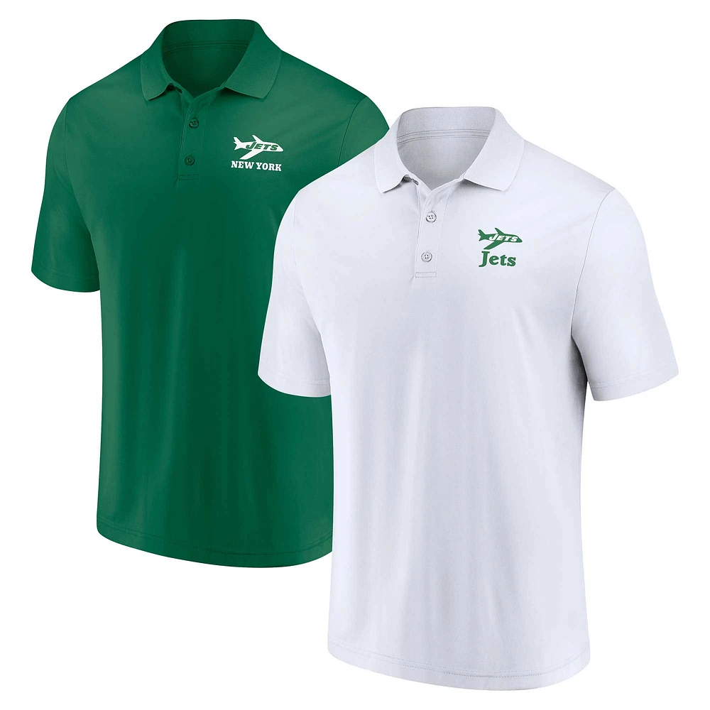 Men's Fanatics White/Green New York Jets Throwback Two-Pack Polo Set