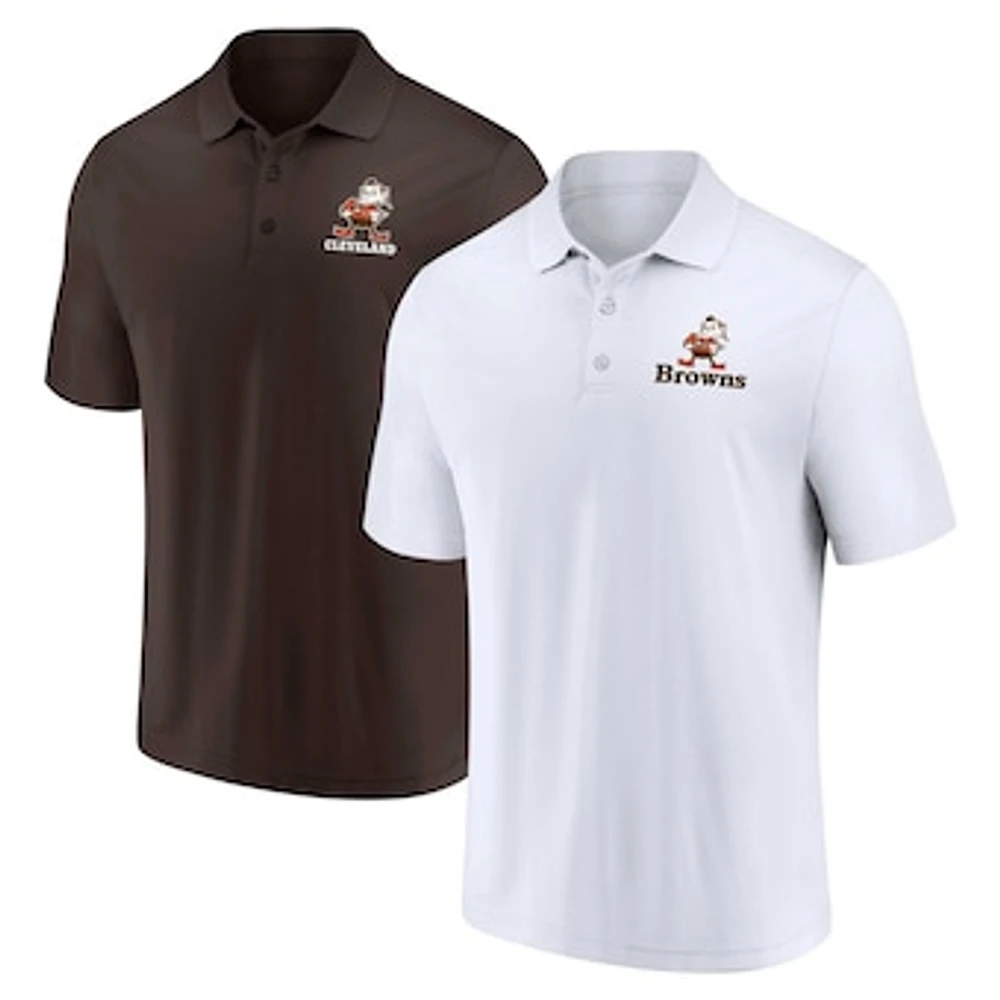 Men's Fanatics White/Brown Cleveland Browns Throwback Two-Pack Polo Set