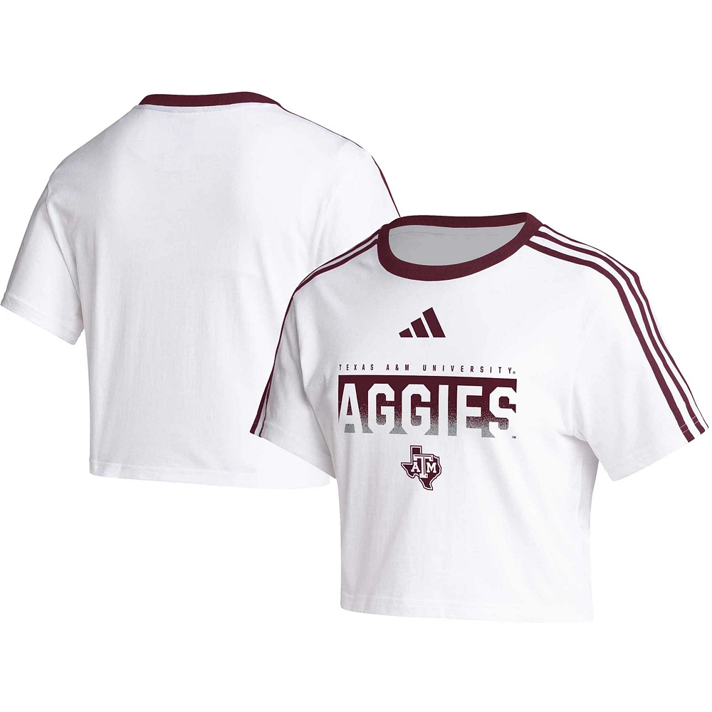 Women's adidas White Texas A&M Aggies Three-Stripes Cropped T-Shirt