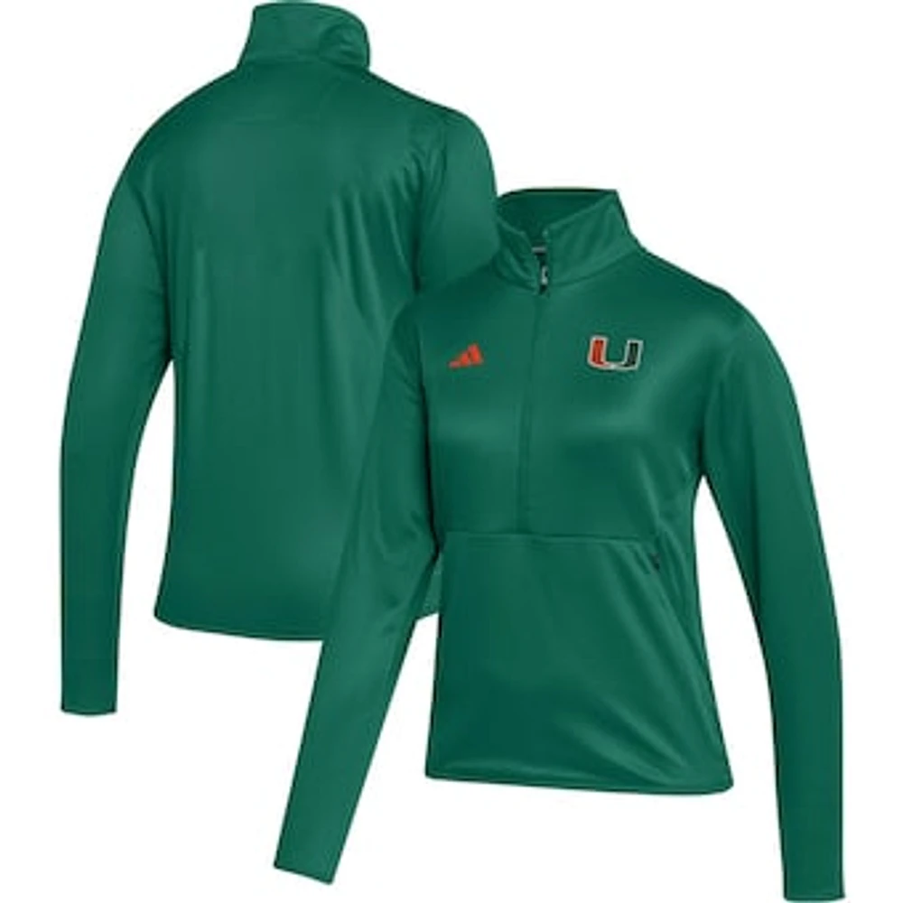 Women's adidas Green Miami Hurricanes 2023 Sideline AEROREADY Raglan Half-Zip Top