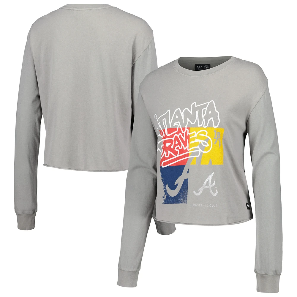 Women's The Wild Collective Gray Atlanta Braves Cropped Long Sleeve T-Shirt