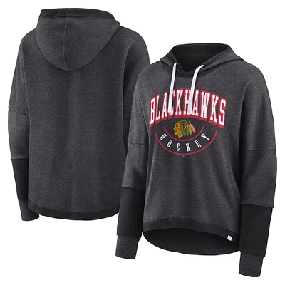 Women's Fanatics Heather Charcoal Chicago Blackhawks Lux Lounge Helmet Arch Pullover Hoodie