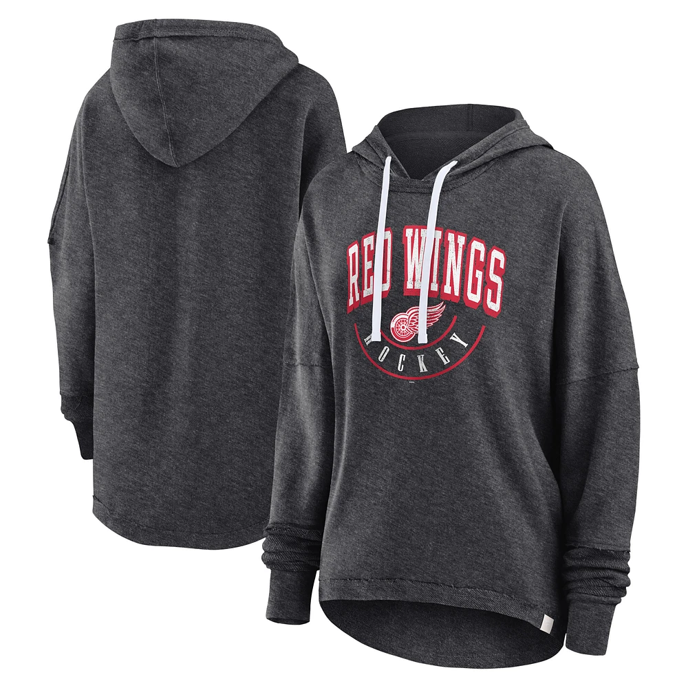 Women's Fanatics Heather Charcoal Detroit Red Wings Lux Lounge Helmet Arch Pullover Hoodie