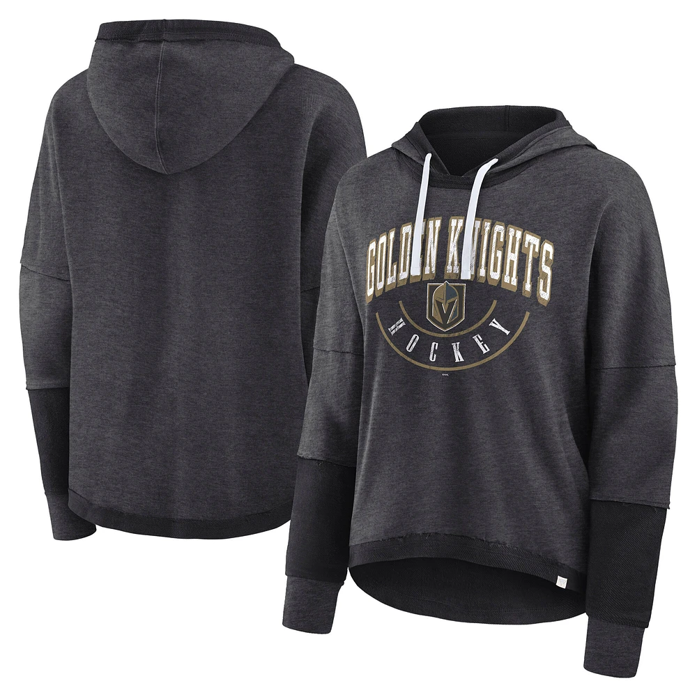 Women's Fanatics Heather Charcoal Vegas Golden Knights Lux Lounge Helmet Arch Pullover Hoodie