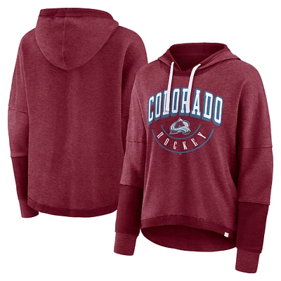 Women's Fanatics Heather Burgundy Colorado Avalanche Lux Lounge Helmet Arch Pullover Hoodie