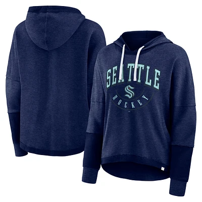 Women's Fanatics Heather Deep Sea Blue Seattle Kraken Lux Lounge Helmet Arch Pullover Hoodie