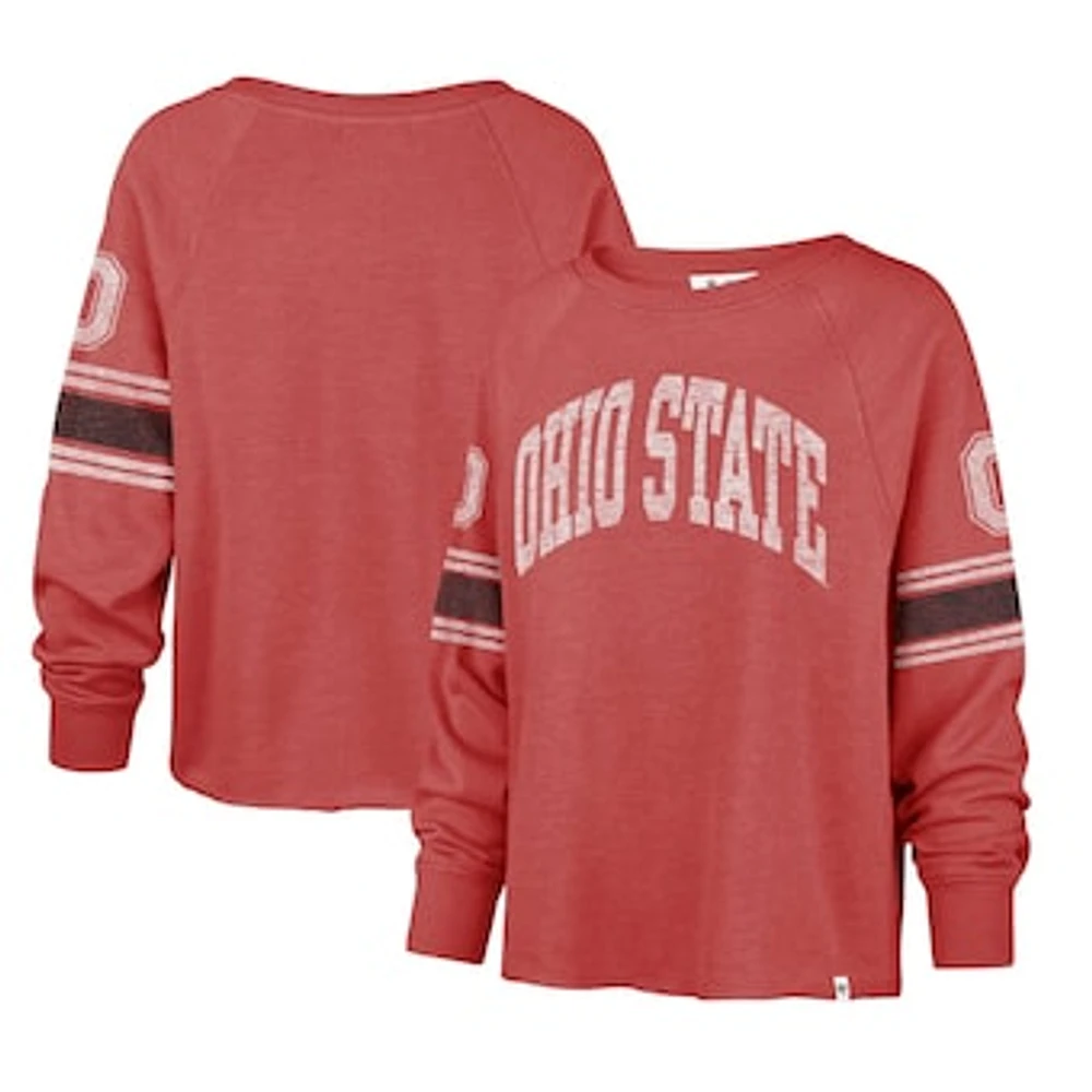 Women's '47 Scarlet Ohio State Buckeyes Allie Modest Raglan Long Sleeve Cropped T-Shirt