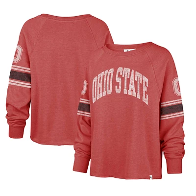 Women's '47 Scarlet Ohio State Buckeyes Allie Modest Raglan Long Sleeve Cropped T-Shirt