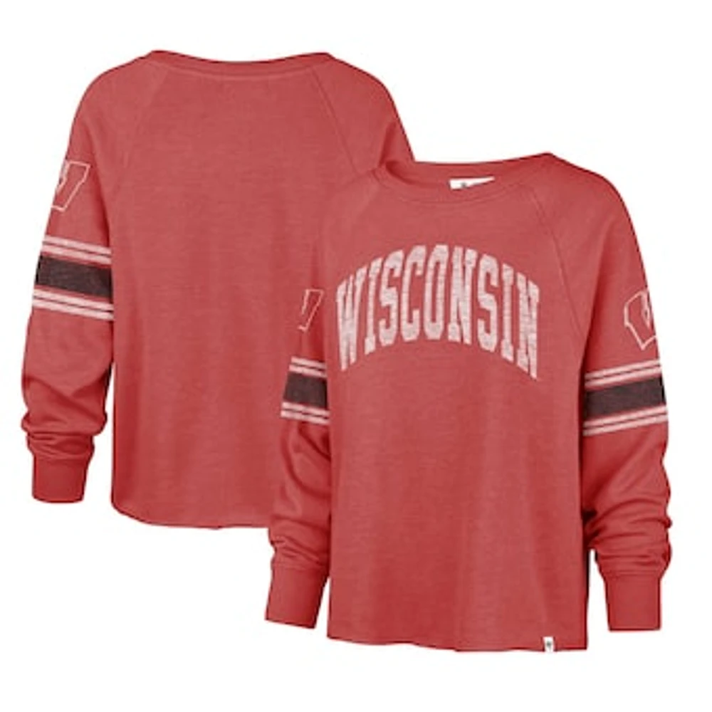 Women's '47 Red Wisconsin Badgers Allie Modest Raglan Long Sleeve Cropped T-Shirt